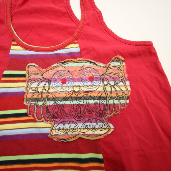 FARM Red Stripe Owl Embroidery Butterfly Racer Back Tank Top Womens M Red READ - Picture 8 of 16